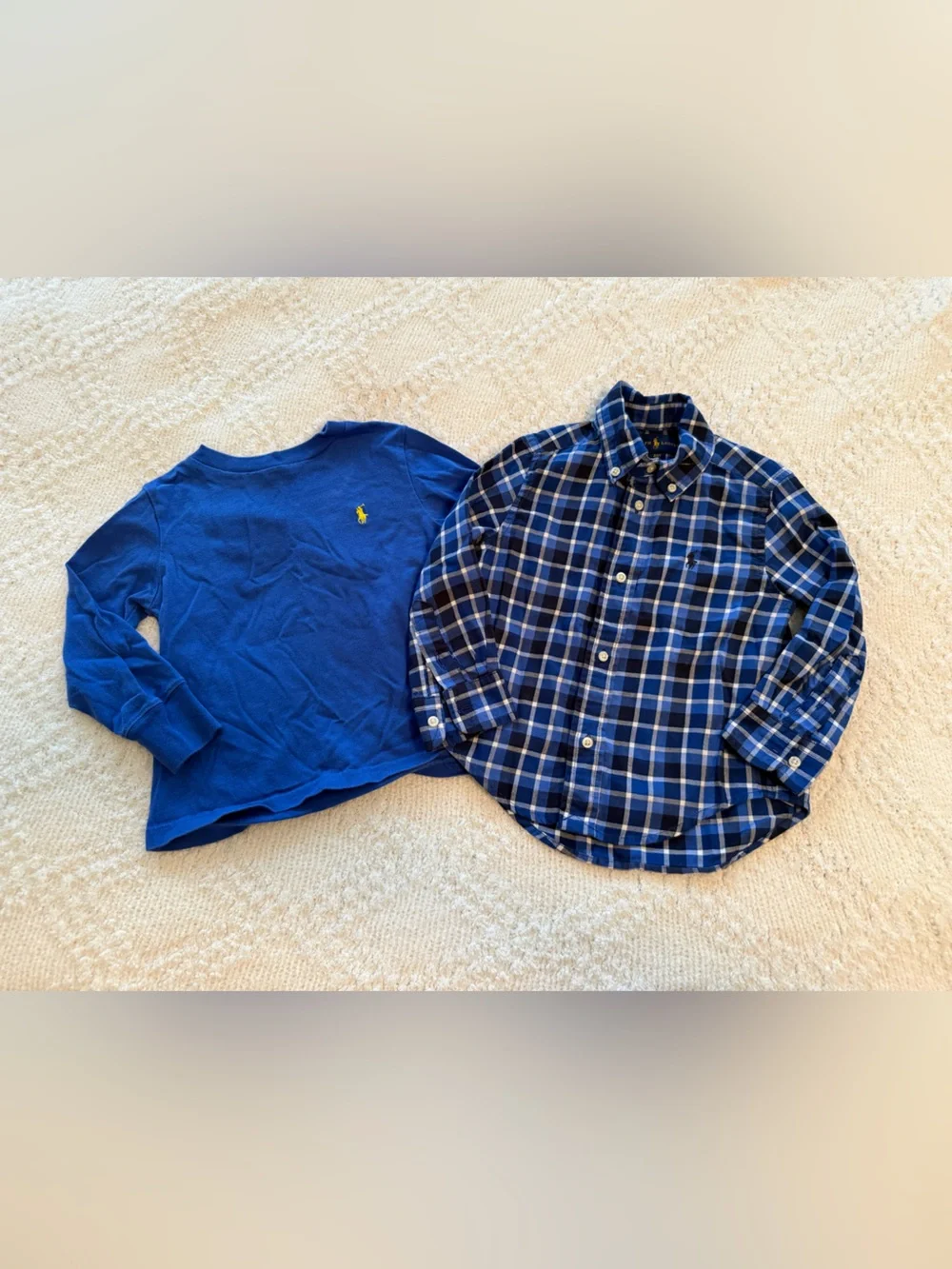 Polo Ralph Lauren Two Shirt Bundle - plaid button down & blue long sleeve